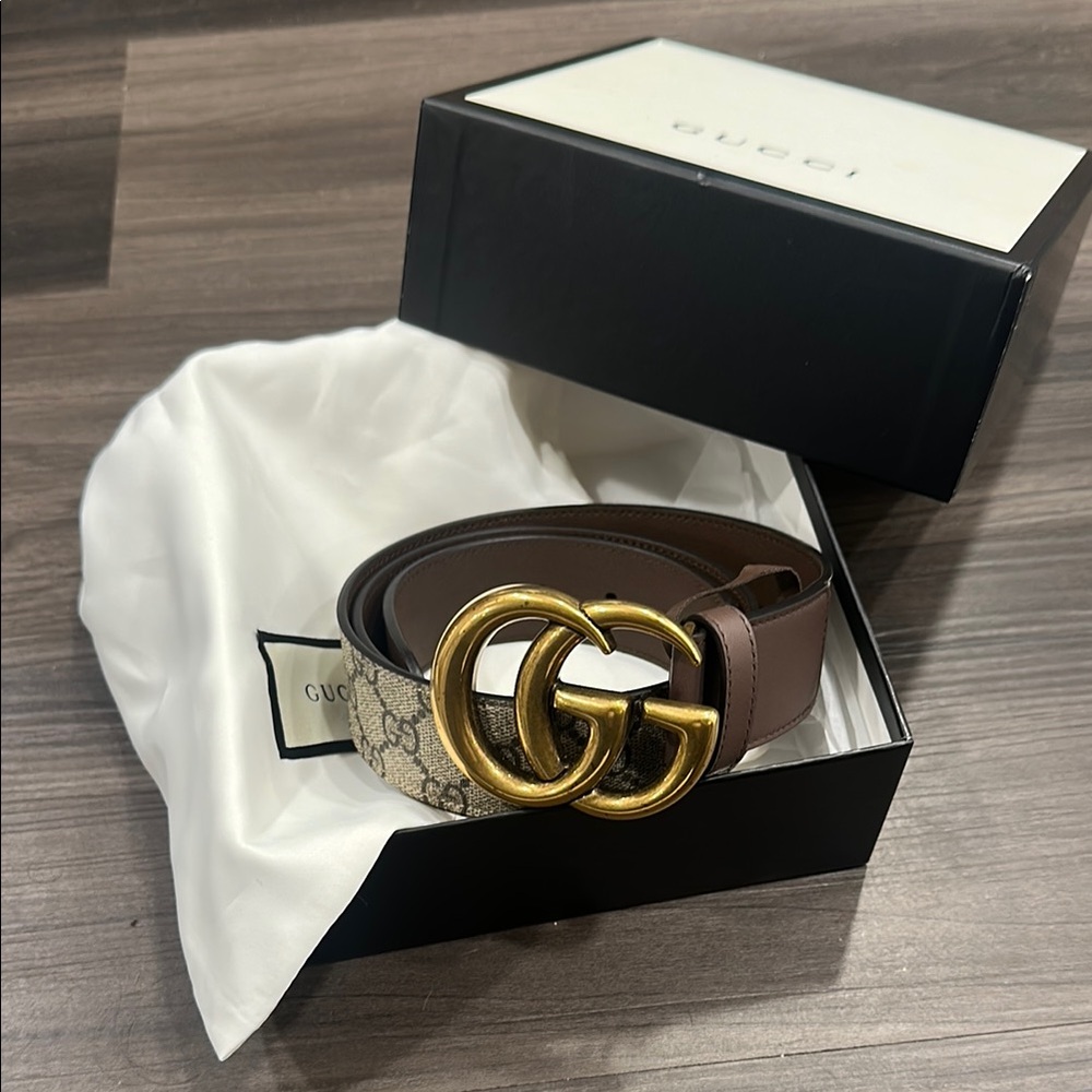 Gucci Marmont Brown Leather and Brass Buckle Belt